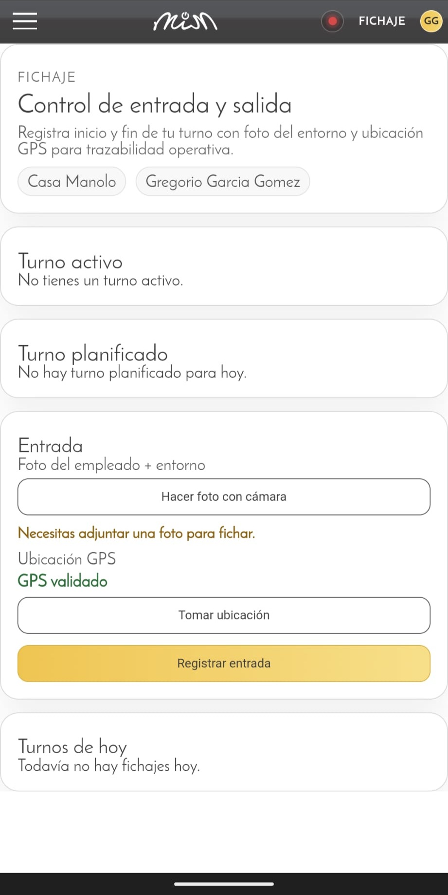 Captura de la funcionalidad: Fichajes, auditoría y control operativo del servicio
